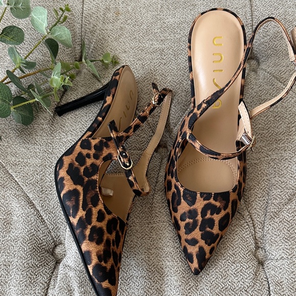 Unisa Shoes - Unisa Leopard Print Pointed Slingback Heels - Brown/Black